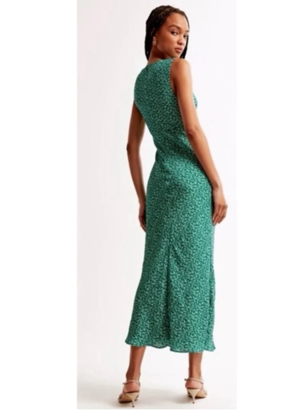 Abercrombie & Fitch Tall Ditsy Floral Pleated Woven V-Neck Column Maxi Dress Med
